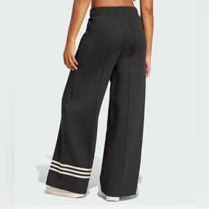 Adidas Wide-Leg Black Pants with Cream Stripes